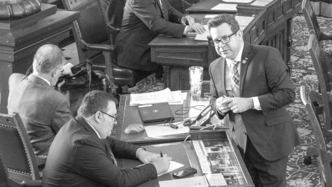 Sen. J.R. Claeys, seen during a January 17, Senate session, said a forthcoming bill would include funding for special education. (Sherman Smith/Kansas Reflector)