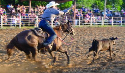 Rodeo calf roper Riley Bruce from Caney was the leader following Saturday nights calf roping event at the annual Columbus Rodeo. The successful wrapped up Sunday night at the Columbus Saddle Club arena.