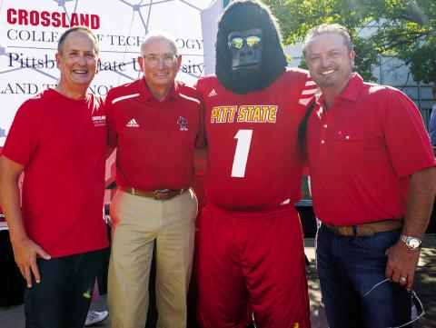 Pitt State President Dan Shipp, Crossland CEO Ivan Crossland Jr., Gus, and Patrick Crossland, a Pitt State graduate and chief development officer for Crossland.