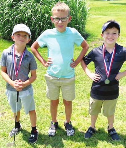 Jase Mooney, Cooper Grundy, and Jacob Wary represented the Columbus Junior Golf Program at the Oswego Junior Golf Tournament, June 2 in Oswego. Jase placed fourth in the 9-10 age group and Jacob placed second. Cooper played in the 11-12 division. Courtesy Photo.
