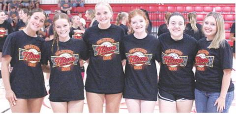 The Columbus Lady Titan Volleyball Team was introduced during Meet the Titans, August 21 at the CUHS Gymnasium. Senior members of the team are Tatum Kirk, Bentley Townsend, Landrey Perry, Kennedy Reichardt, Ava Allison, and Shea Carter. The Lady Titans hosted Neodesha and Cherryvale last night and travel to Galena, Tuesday, for a triangular meet with Liberal, Mo. First serve is at 5 p.m.