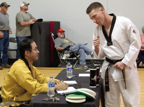 Master Seo talks about the program with Master Tommy Vigil before the program. Master Seo is the two time Korean Junior National team member, four time Korean State Champion, three time Korean National Champion and US Open Gold Medalist.