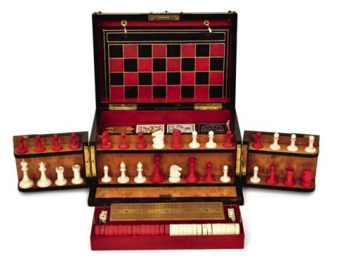 Whether you prefer cards, chess, checkers, or cribbage, the 19th-century Royal Cabinet of Games Set had you covered. Photo Credit: Fontaine’s Auction Gallery