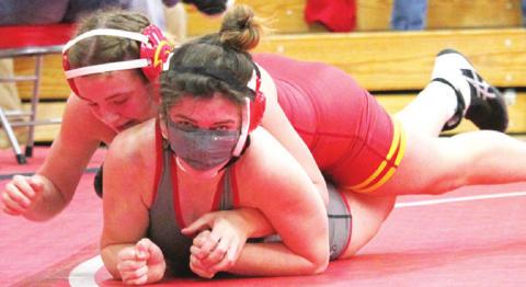 Lady Titan Senior, Dixee Lacen, wrestles in the Burlington Girls Total Team Tournament, Saturday. Lacen and the other Titan Senior Wrestlers will be recognized on Senior Night, Friday at the CUHS Gymnasium. Courtesy photo.