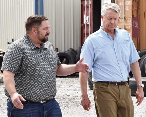 US Senator Dr. Roger Marshall visited with Farmer’s Co-operative General Manager Matt Case on Friday June 19. Case gave a tour of the co-operative’s Agronomy location south of Columbus, including the $5 Million addition to the fertilizer plant.