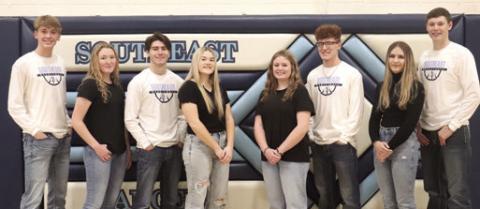 Southeast Homecoming will be Friday, February 3. Homecoming candidates include left to right: Senior Easton Renn, Senior Kimberlynn Vineyard, Senior Cade Burdette, Junior Kinzey Cassidy, Sophomore Samantha Dietz, Senior Drake Guymon, Freshman Kilynn Banke and Senior Wyatt Scales. The Lancers will be playing Colony Crest and coronation will be held between games. Courtesy photo.