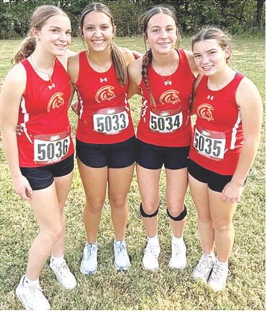 The Columbus Lady Titan Junior High Cross Country Team competed in the Girard Cross Country Meet held at Greenbush Education Center Thursday. Members of the eighth-grade team are: Lyndee Smiley, (third place), Morgan Anderson, and Kinsley Hess (fifth place). Alaina Smiley, placed fourth in the seventh-grade girls race. Courtesy photo.