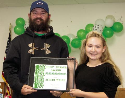 The 4-H annual Buddy Barker Award was presented to Albert Welch by Amory Neeley Saturday at the 4-H Breakfast in the 4-H building. The award is presented to an individual that did not belong to 4-H as a youth, but embodies all of the important qualities of a 4-H’er including hard work, helpful, promoter of 4-H and willing to do all you can to make 4-H the best it can be.