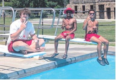 Lifeguards don’t get a break too often, but Jaden Lopp, Josiah Palmer and Jakai Langerot had a short moment to relax at the City Pool recently.