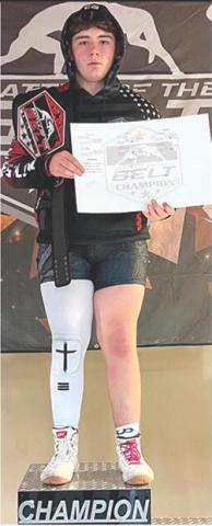 Mini Titan Wrestler, Cash Smith, won the Battle of the Belt, February 4, at the Kansas Star Casino in Mulvane. The belt is the second in Smith’s collection. Courtesy Photo.