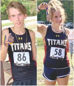 Titan sophomore, Gage Witham, placed sixth and Lady Titan Sophomore, Kenadie Carter, placed 14th to earn medals in the Girard Cross Country Meet at Greenbush. September 15. The Columbus Team was at Southeast yesterday and are scheduled to race at Rim Rock in Lawrence tomorrow. Courtesy Photos.