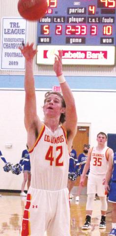 Titan Junior, Seth Stover, cut the Ram lead with a free throw, 44-45, late in the Columbus, overtime, win over Riverton, 62-59, Tuesday, in the Lancer Classic Tournament. Seth was six-of-five at the line to help seal the win for the Titans.
