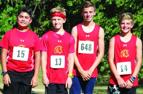 The Columbus Junior High Eighth Grade Boys participated in the Columbus Cross Country Invitational Meet, Tuesday, at the Brush Creek Golf Course. Deagan Stevens placed 16th, Brayden Green placed fourth, Levi Simpson was second, and Easton Long finished 10th in eighth grade standings.