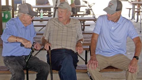 Three former Big Brutus workmen visited at the annual Miners Reunion held in West Mineral on Saturday. Harold Shideler, John Korach and Lewis Kalm were working the night Brutus closed.