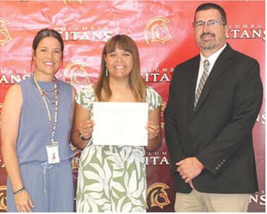 Mackenzie Richards was the recipient of the Columbus Cares Scholarship in the amount of $500 during the Senior Assembly, May 15, at the Columbus Unified High School Gymnasium. CACF Board Member, Kelly Walters and USD 493 Superintendent Dan Grundy presented the awards.