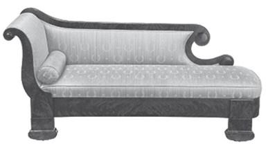A lot of “Duncan Phyfe” furniture consists of later copies of Federal pieces. This recamier is attributed to Phyfe himself, thanks to its close resemblance to his documented works. Photo Credit: Brunk Auctions (c) 2025 by Cowles Syndicate Inc.