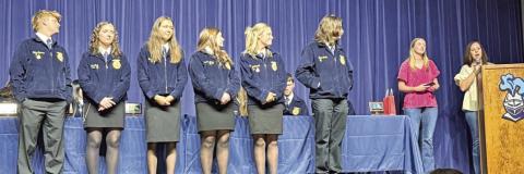 Above Southeast senior FFA members and below Riverton High School FFA seniors were recognized with certificates by Farm Bureau at recent assemblies. Courtesy photos.