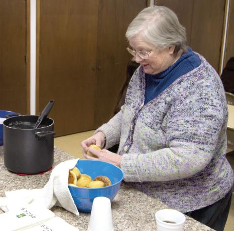 Gretchen Sassenrath had biscuits and gravy at the Agronomy Breakfast before speaking.