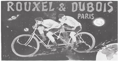 Advertising posters often had fanciful illustrations to attract attention. This one with tandem bicyclists sold for $6,600 at Poster Auctions International.