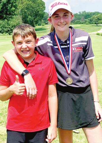 Lady Titan Kansas Junior Golfers, Mallory Thompson and Reese Grundy earned top medalist and runner-up in their respective age divisions at Wellington, Wednesday. Courtesy Photo.