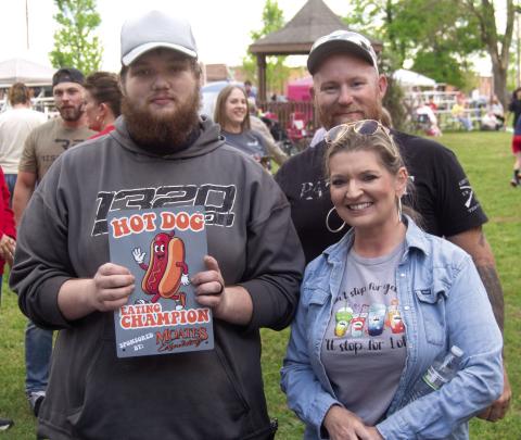 The winner of the Baxter Springs Cowtown Days Hot Dog eating contest.