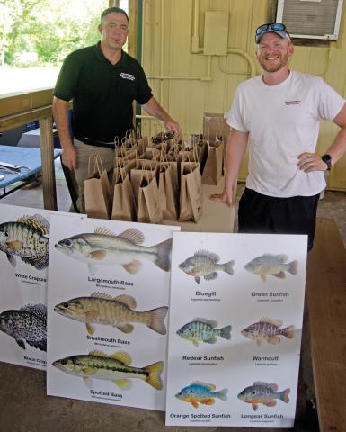 Members of the Kansas Parks and Wildlife were busy at the West Mineral Eagles Kids Free Fishing Tournament on Saturday as gave a bag of fishing gifts to all of the tournament participants. Officers participating included David Jenkins and Connor Ossowski.