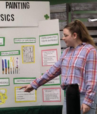 Glittering Stones 4-H Club member Ashley Benge gave an informative talk on acrylic painting including the results with on certain mediums. She received a blue ribbon and will be competing at district.