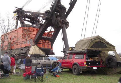 The Polar Bear Camping Club blew into Big Brutus Park on a high wind Friday along with some heavy rain. The club members were undaunted by the weather and had a great Saturday including music under Brutus.