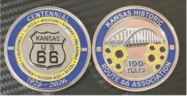 The Kansas Historic Route 66 Association now has available collectable coins recognizing the Route 66 Centennial. According to the committee these coins will make wonderful gifts and souvenirs of the Route 66’s 100th anniversary. Courtesy photo.