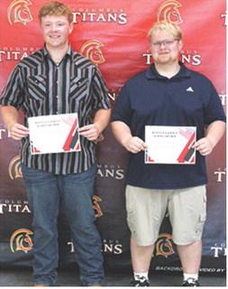 Kanyen Smith and Maddox Ochsner were recipients of the Reeves Family Scholarship in the amount of $500 each during the May 16 Senior Assembly at the Columbus Unified High School Gymnasium.