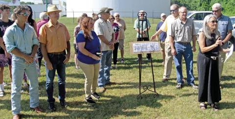 The official start of the Historical Public art mural project had a large turnout Wednesday morning at the Baxter Springs Military Park adjacent to the water works. Those present included the muralists A.J. Wood, Jordan Wood, Jaicey Gillum from the Kansas Office of Rural Development, Mayor Kelly Abbott, State Senator Tim Shallenburger, Economic Development Director Dale Helwig, and Jennifer Burton Public Art Committee chair.