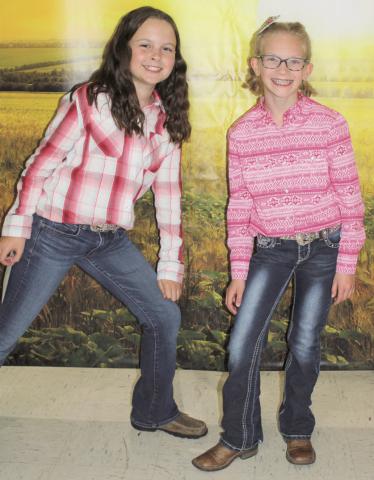 During the Style Revue, Hadley Holmes, Lone Elm Beavers and Reagan Holmes, Spring Valley Sparklers show off their best Western Wear. Hadley Holmes was the Junior Reserve Champion in that class. Junior Grand Champion in Formal Girls was awarded to Reagan Holmes.