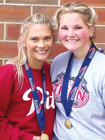 Pittsburg State University signee’s and Columbus Lady Titan Seniors, Kerri Jones and Bailey Monroe medaled at the 2021 Kansas Class 3A Track and Field State Championship Meet, Friday in Wichita. Kerri placed fifth in the 100 Meter Dash and Bailey was sixth in the Javelin. Courtesy photo.