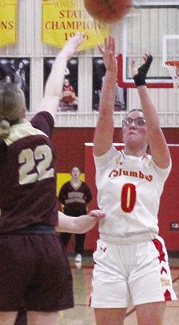 Lady Titan Sophomore, Katy Mooney, pumped in 22 points in the 45-42 win over the St. Paul Lady Indians at the Columbus High School Gymnasium, Tuesday.