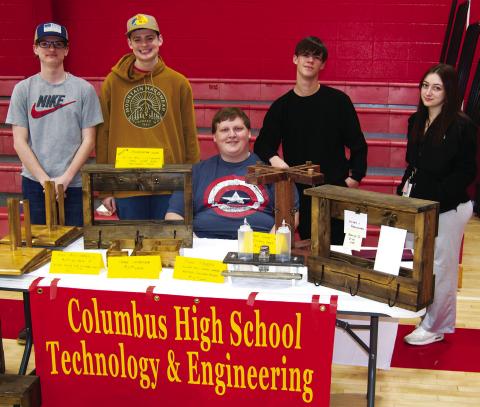 The Columbus Technology Class had an assortment of wood craft items for sale at the Holiday Market Sunday afternoon. The event was well attended and the vendors seemed pleased with the turnout. Tech students include Gauge Buergin, Avery Soper, Mason Estle, Kendar Riddle, and Montana Ortberg.