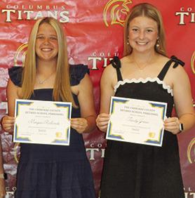 Seniors, Morgan Richards and Trinity Green were the winners of the Cherokee County Retired School Personnel Scholarship in the amount of $400 each. The awards were presented during the May 15 Senior Assembly at the CUHS Gymnasium by Shari Napier, member of the CCRSP.