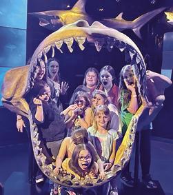 How many Girl Scouts can fit into the mouth of a shark? Quite a few judging from this exhibit at the Aquarium in Springfield, Mo. The girls used money they earned from cookie sales to take an overnight trip to the Wonders of Wildlife Aquarium. Courtesy photo.