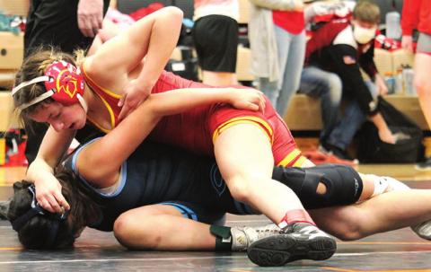 Lady Titan Freshman, Sophie Lloyd took third place in the Independence Girls Tournament, Saturday. Sophie wrestled with the Titan Junior High Team and continues to grown and improve in her rookie season at the high school level. Courtesy Photo.