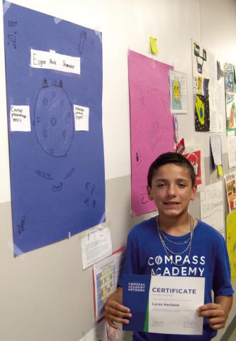 The art work of Lucas Haviland and the other students was displayed on the Junior High School walls during the Compass Academy Network graduation ceremonies.