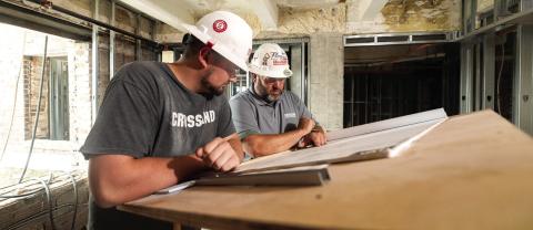 The football players are majoring in Construction Management at Pittsburg State University, and this summer they’re interns for Crossland Construction the contractor for the Hotel Besse project. Courtesy photo.