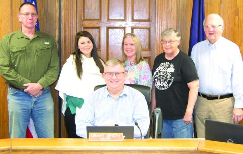 The first meeting of the year, called for new council members to be installed and the other members to be given new assignments. The five members of the council are Wally Sanders, Lindsay Shoemaker, Laura Epler, Kathy Doherty and Tom Pryor. They are standing behind Mayor Grant Spieth.