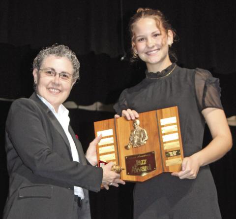 The prestigious Louis Armstrong Jazz Award was presented to Ruby Stover during the Columbus High School Titan Band Spring Concert May 4. Stover also received the award for Most Spirited. Band director Gae Phillips presented the awards.