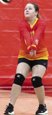 Kadence Riddle makes a pass during the Columbus Lady Titan set win over Baxter Springs, 25-16, at the Columbus Eighth Grade Tournament, Saturday, in the high school gymnasium.