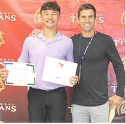 Senior, Jayden Rodriguez, was the reciepient of the KAC Construction Company Scholarship in the amount of $500 and the DoorDash Scholarship for $500. Both awards were presented by Head Wrestling Coach Marcus Bowman during the Senior Assembly, May 15, at the CUHS Gymnasium.