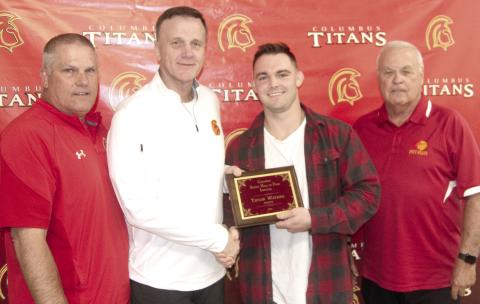 During the presentations Friday night each of the inductees was presented a plaque by Athletic Director Troy Haraughty, Chairman Kerry Sachetta, Inductee Taylor Watkins, Hall of Fame Committeeman Doug Eaton.