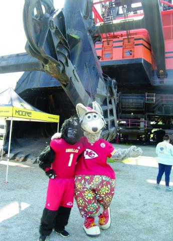 Two of the area’s best known sports mascots helped Big Brutus celebrate it’s 60th birthday Saturday. Gus Gorilla of Pitt State and KC Wolf of the Kansas City Chiefs were signing autographs and posing for pictures with fans.