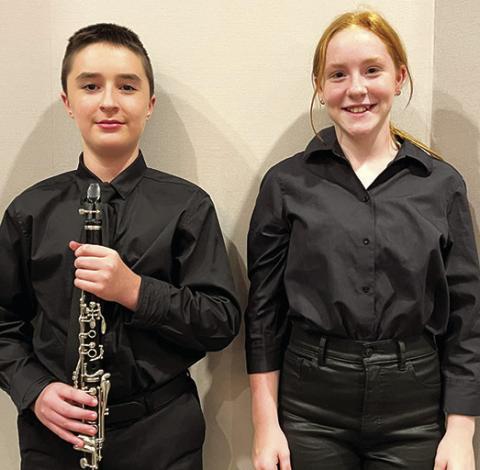 Ryker Youngblood and Mollie Sauerwein were selected and performed with the Kansas Band Masters Association’s Middle Level Honor Band in Wichita recently. Courtesy photo.
