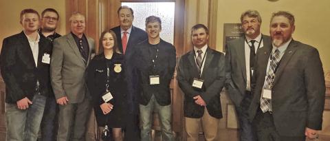 During Day at the State House, members of Columbus Future Farmers of America and others heard remarks from Senate majority leader and House chair and spoke with several other Representatives at the capitol. Those attending included are Jarod Watson, Grace Eshelman, Kyle Rennie, Hudson Asher, John Kennedy, Kean Lewis, Michael Adams, Kurtis Gregory, Joe Newland and Greg Mowdy. The group also met with Senator Tim Shallenberger (in back) and Representative Dale Helwig (not pictured).