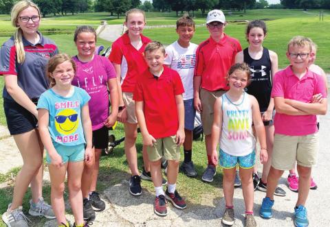 The Columbus Junior Golf Team participated in a tournament, Thursday, in Parsons at the Katy Golf Course. Two Lady Titans and one Titans brought home first place in their respective age divisions. Back row: Reese Grundy, Fallon Smiley, Mallory Thompson, Jayden Rodriguez, Jett Tanner, Natalie Wary and Amory Neely (hidden). Front row: Lyndee Smiley, Tanner Thompson, Alaina Smiley and Cooper Grundy. Courtesy Photo.
