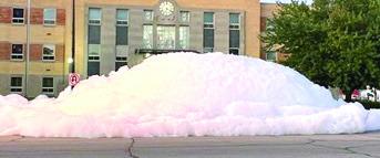 The tradition continues as the soap in the courthouse fountain brought the suds to the second floor of the courthouse. The lack of any wind turned the soap into a giant snow ball. Courtesy photo.